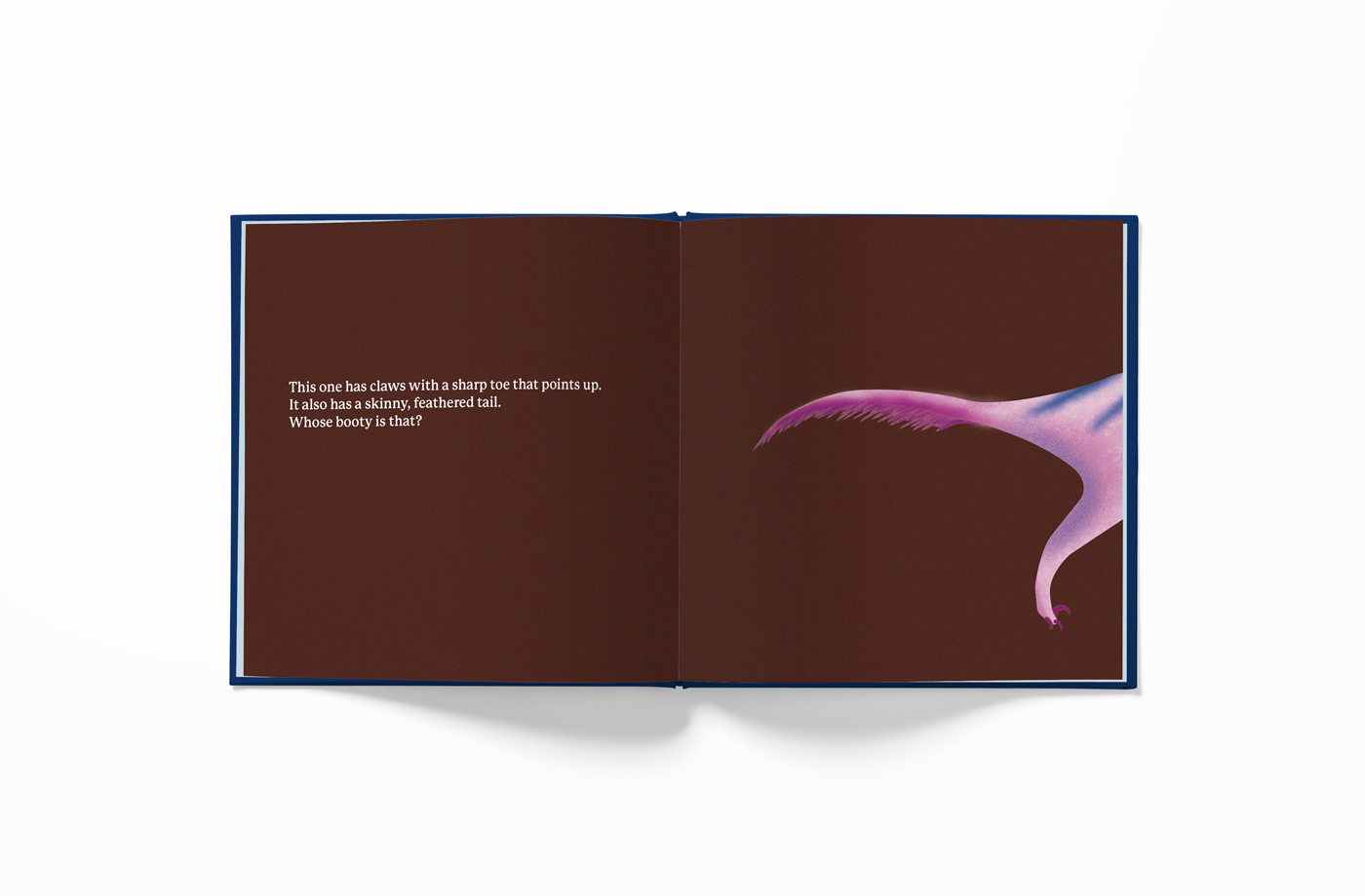 Inner page of Fifty Two World (52 World) book Whose Booty is That? Dino Version Velociraptor booty in English